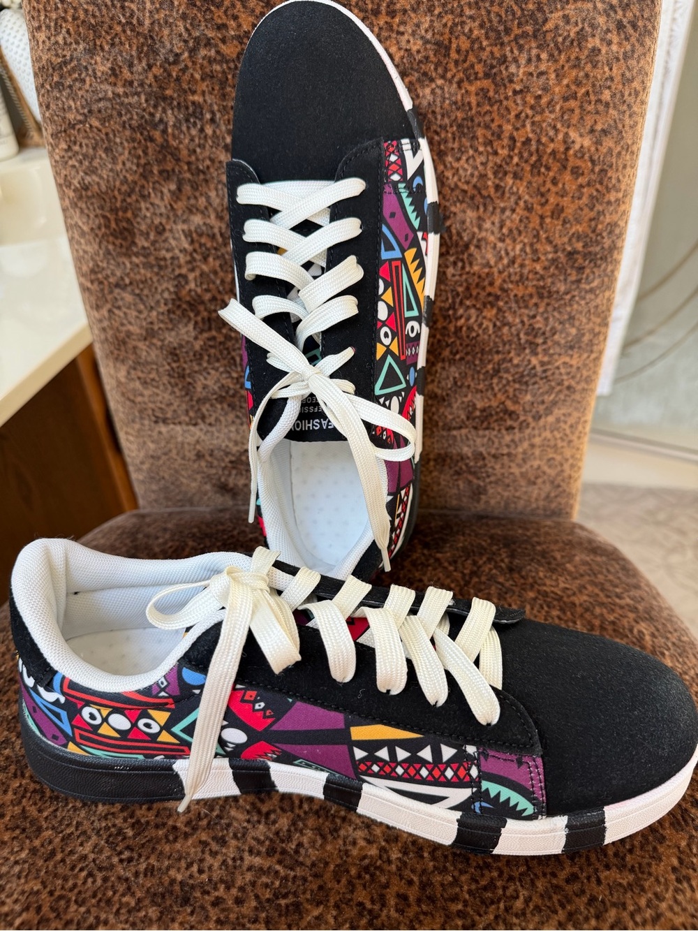 Fashion Union Black Sneakers with Multicolor Tribal Print